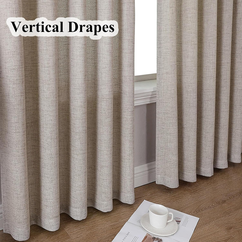 Taupe Flax Linen Pinch Pleat Curtains Drapes 2 Panel Thick| Semi Sheers Light Filtering Curtain