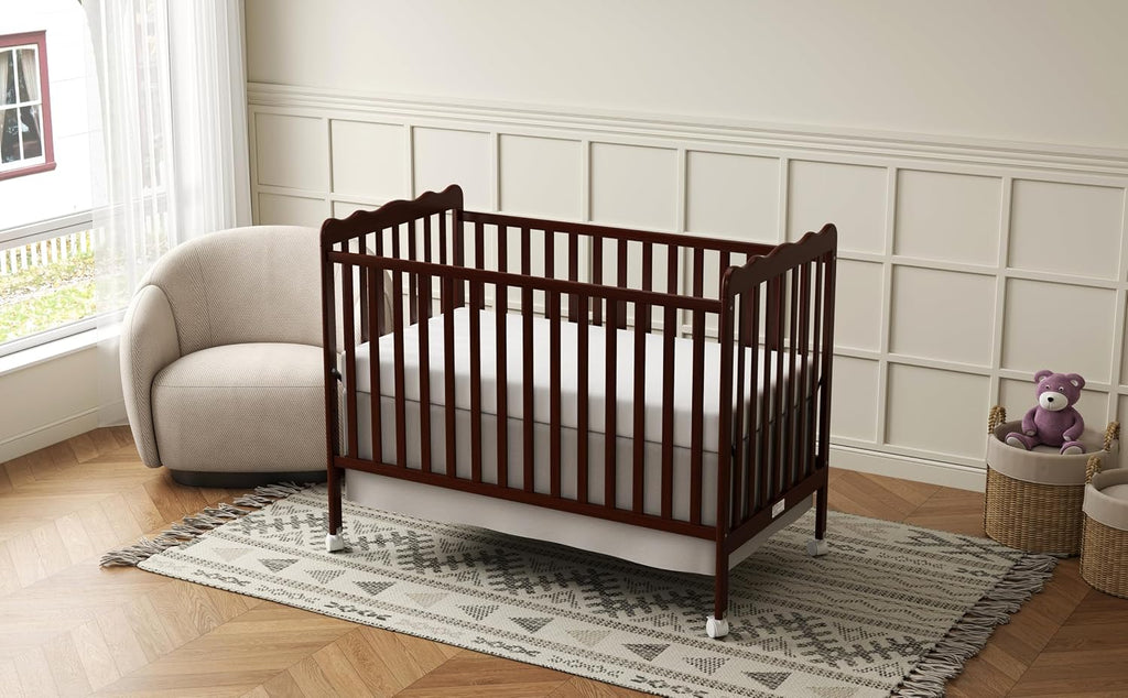 4-in-1 Convertible Wood Baby Crib, Toddler Bed & Daybed (Espresso) | Locking Wheels, 3 Heights, Non-Toxic Finish