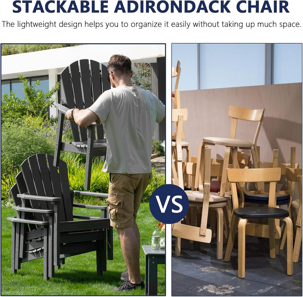 Stackable Adirondack Chairs,Compact All Weather HDPE,Grey | 26.3" Wide HDPE,380lb,All-Weather