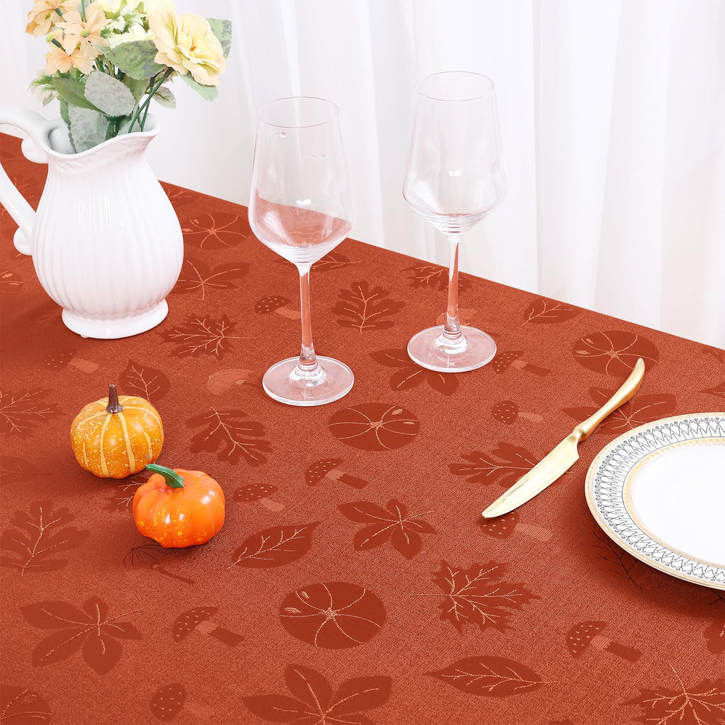 Rectangle Thanksgiving Tablecloth, Waterproof Jacquard Fall Table Cloth, Damask Cloth Table Cover for Harvest Decor