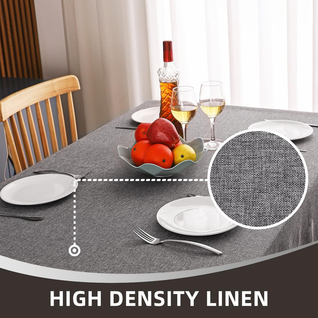 Faux Linen Tablecloth - Slubby Textured Weaves Table Cloth for Rectangle Tables, Wrinkle Free Washable Fabric Table