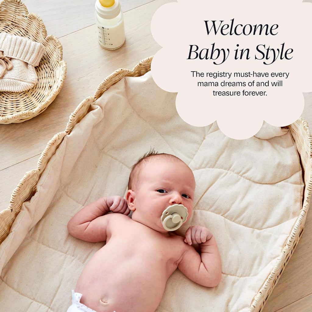 Premium Baby Changing Basket - Artisan-Crafted Scalloped Rattan - Changing Basket for Baby Dresser - All Accessories