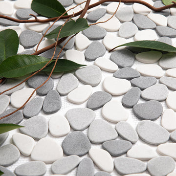 Grey Pebble Bathroom Shower Tile 12x12 in Pebble Mosaic Floor, 5 Pcs