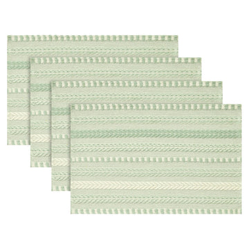 Sage Green Woven Braided Stripe Placemats Set of 4-12x18 Inch