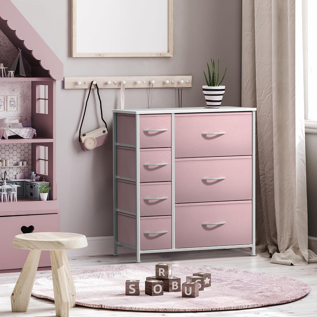 Dresser with 7 Drawers - Furniture Storage Chest for Kid's, Teens, Bedroom, Nursery, Playroom, Clothes, Toys - Steel
