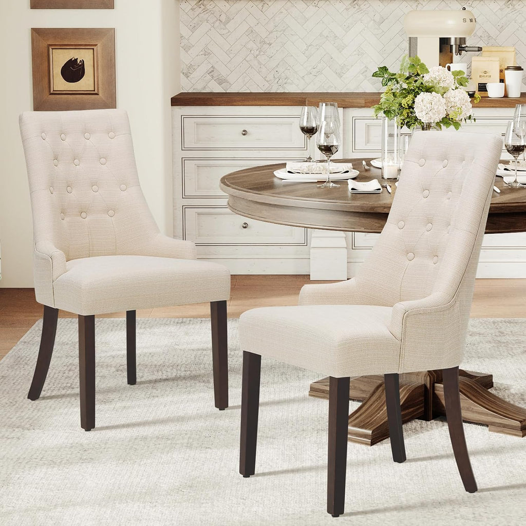 Fabric Side Dining Chairs Set of 2, Wingback Upholstered Dining Room Chairs with Tufted Button, Living Room Chairs