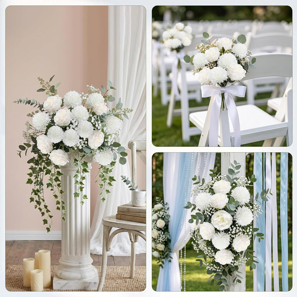 16 Bundles Peonies Artificial Flowers Bulk - White | Silk Faux Peony, Floral Arrangements Fake Peonies, for DIY