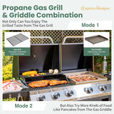 Propane Gas Griddle and Grill Combo, Dual BBQ with Porcelain-Enameled Cast Iron Grates and Cast Iron Pan, Flat Top Griddle, 696 Sq. In. Cooking Area for Patio and Backyard