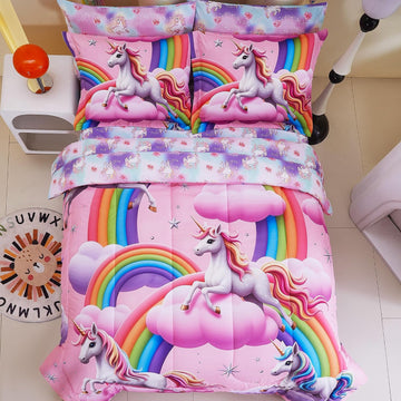 Kids Bedding Sets for Girls, Soft Comforter Set with Sheets, 7 Pieces Microfiber Bed in a Bag, White