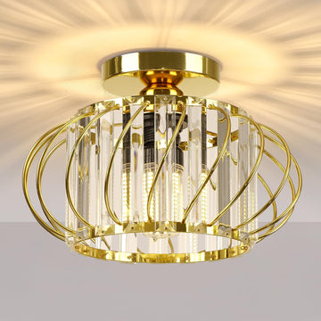 Gold Crystal Ceiling Light Fixture - Small Crystal Chandelier Semi Flush Mount Ceiling Light Modern Hallway Lights
