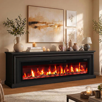 70'' Fireplace TV Stand, Large Electric Fireplace with Mantel | Freestanding Fireplace with 60" Insert, Modern