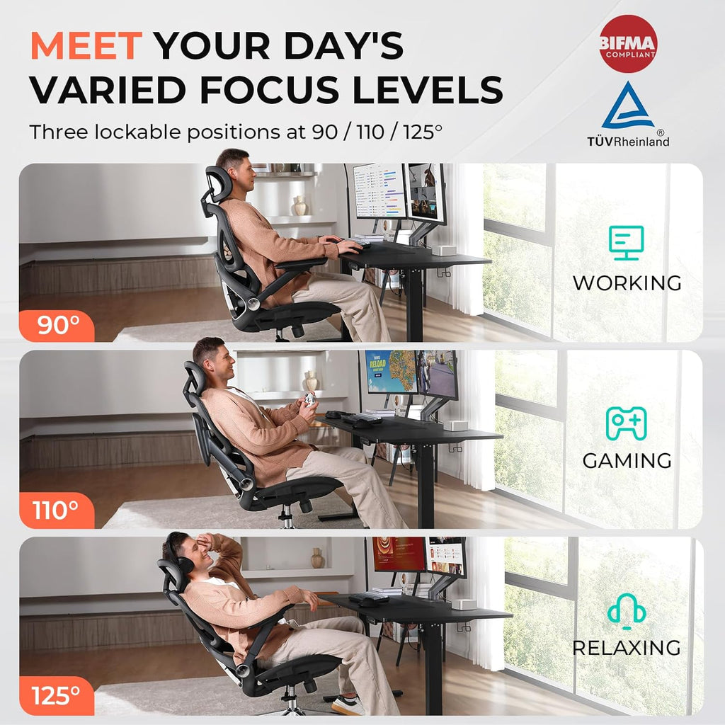 Ergonomic Mesh, Adjustable Lumbar High Back Desk Chair 400lbs, 4D Flip-up Arms, 3-Level Tilt Backrest, 3D Headrest