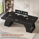 70.9 Inch Executive Desk, Large Office Desk with Power Outlet & Storage Shelves