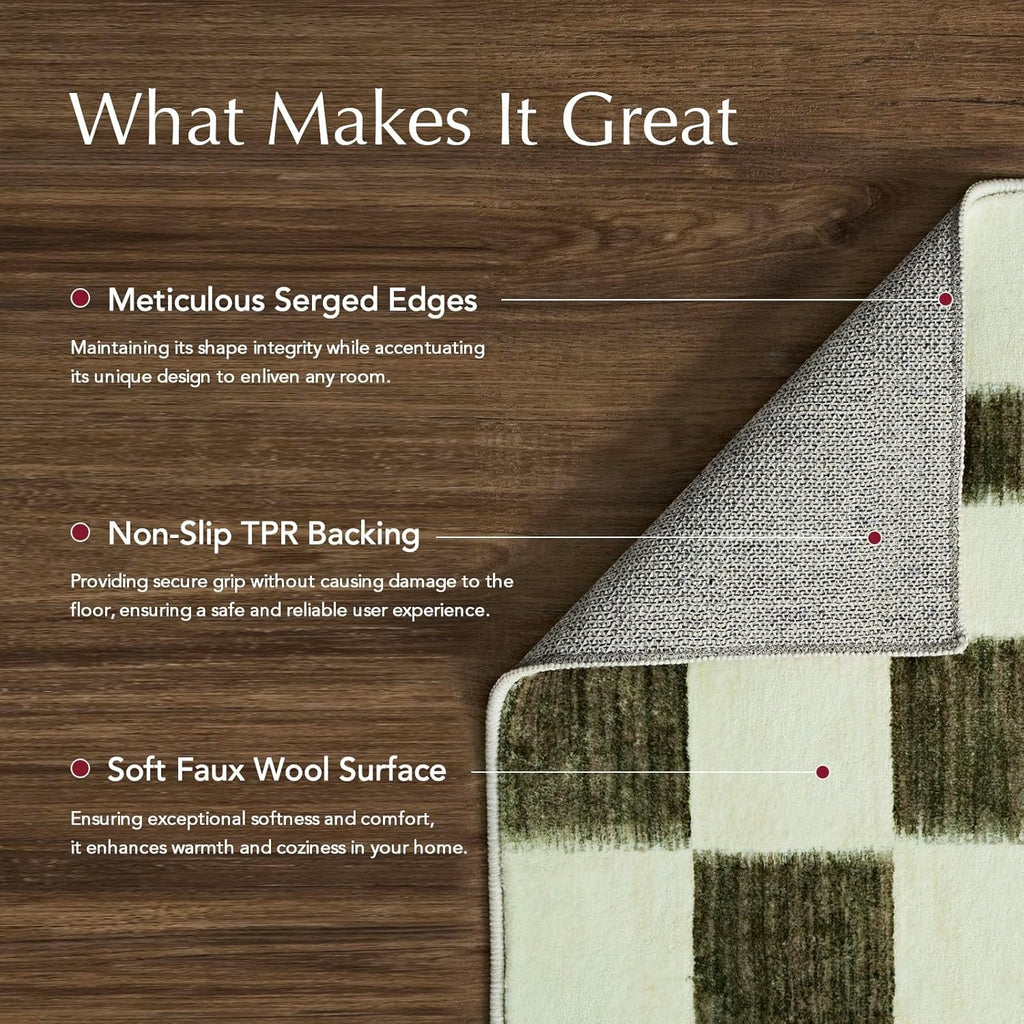 Checkered Plaid Area Rug 2x10, Soft Fuzzy Faux Wool Rugs Washable Anti Slip Rugs Long Runner Carpet 