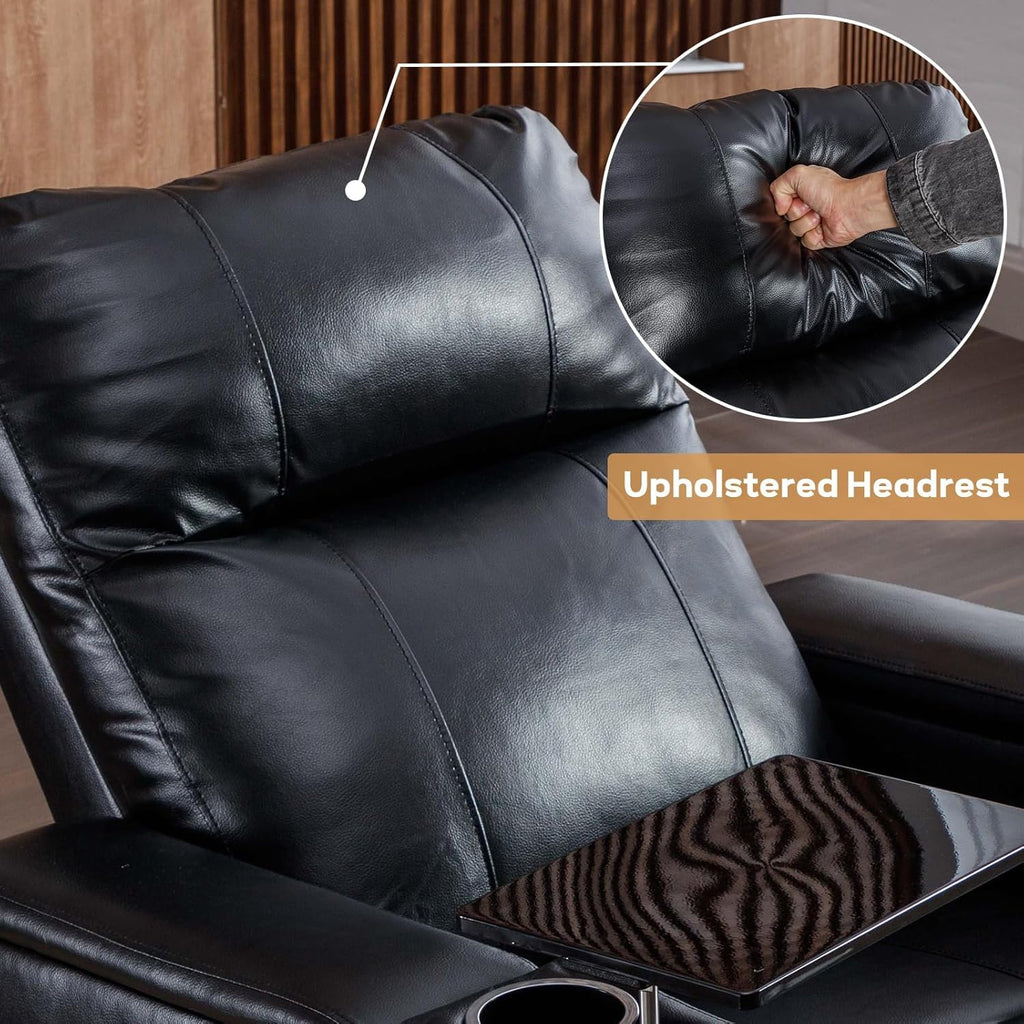 ANJ Power Recliner Chair with USB Ports, Faux Leather Home Theater Seating with Swivel Tray Table