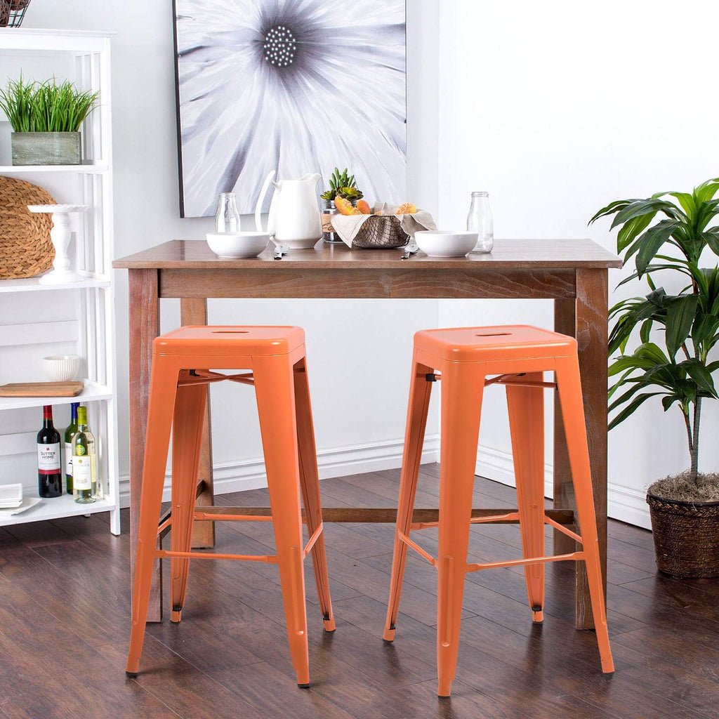 Metal Bar Stools 30" Indoor Outdoor Stackable Barstools Modern Style Industrial Vintage Counter Bar Stools Set of 4