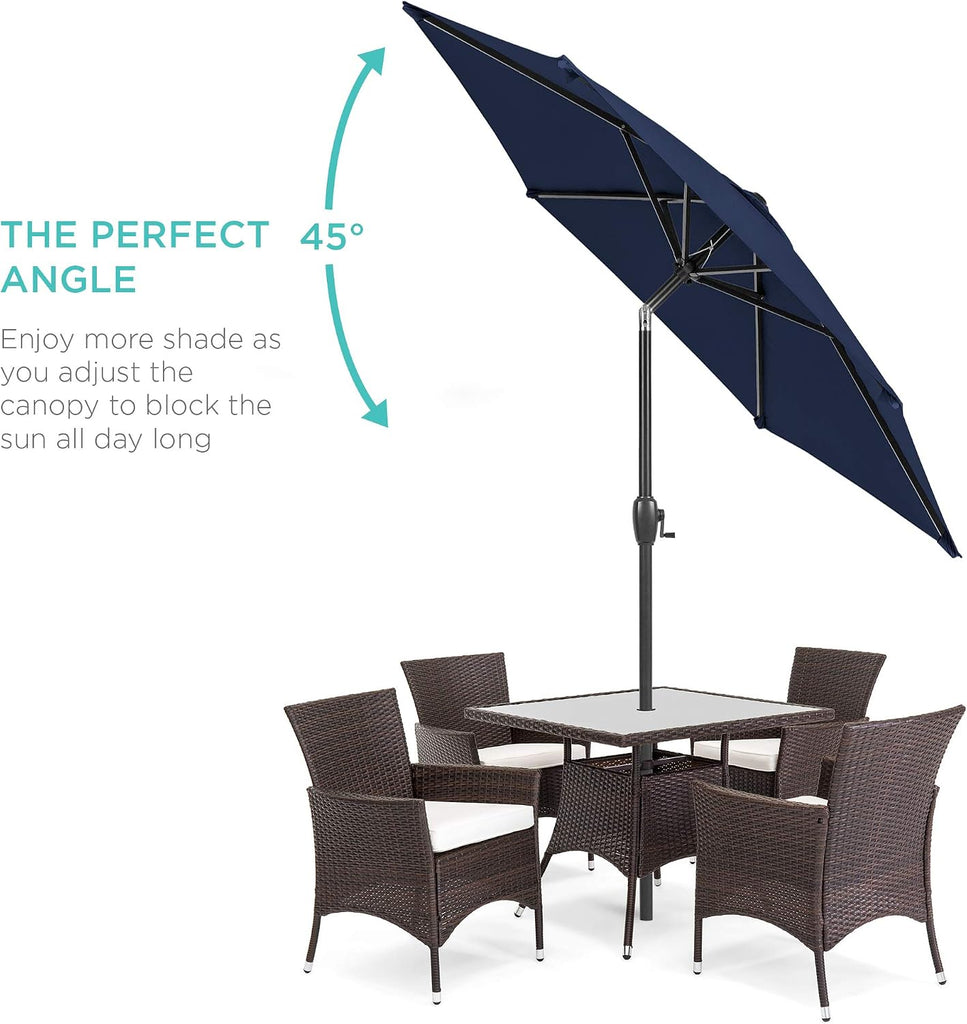 7.5ft Heavy-Duty Round Outdoor Market Table Patio Umbrella w/Steel Pole, Push Button Tilt, Easy Crank Lift - Navy Blue