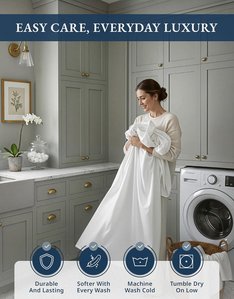 100% Egyptian Cotton Sheets - Naturally Cooling & Breathable 4 Piece Silky Sateen Weave Sheet Set