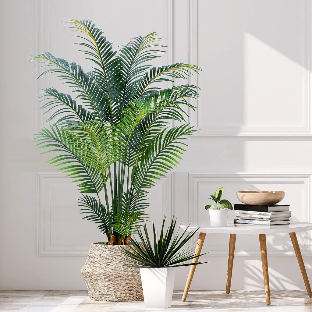 Artificial Tropical Palm Plant - 5 Ft Artificial Tree with Plastic Pot Decor, Tall Faux Plants for Indoors and
