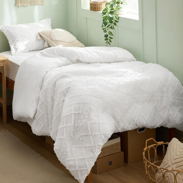 White Boho Cal King Duvet Cover, Soft Vintage Embroidery