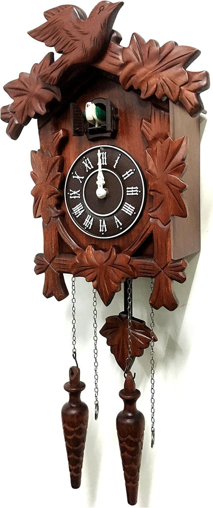Rylai Cuckoo Clock Vintage Large Wooden Wall Clock Handcrafted 13x9.5 Inch Brown