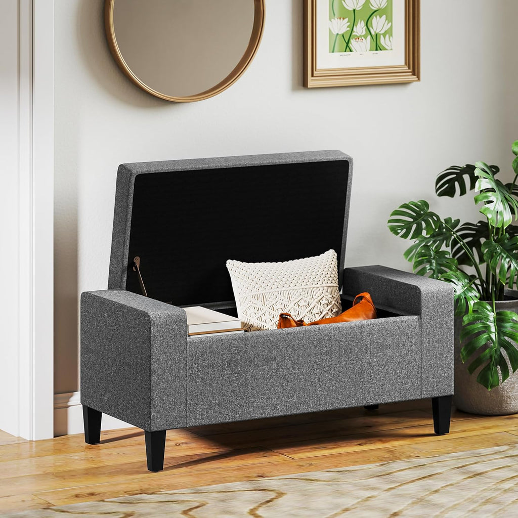 Storage Ottoman, Linen Upholstered Storage Bench with Lift Top and Button Tufted , Gray