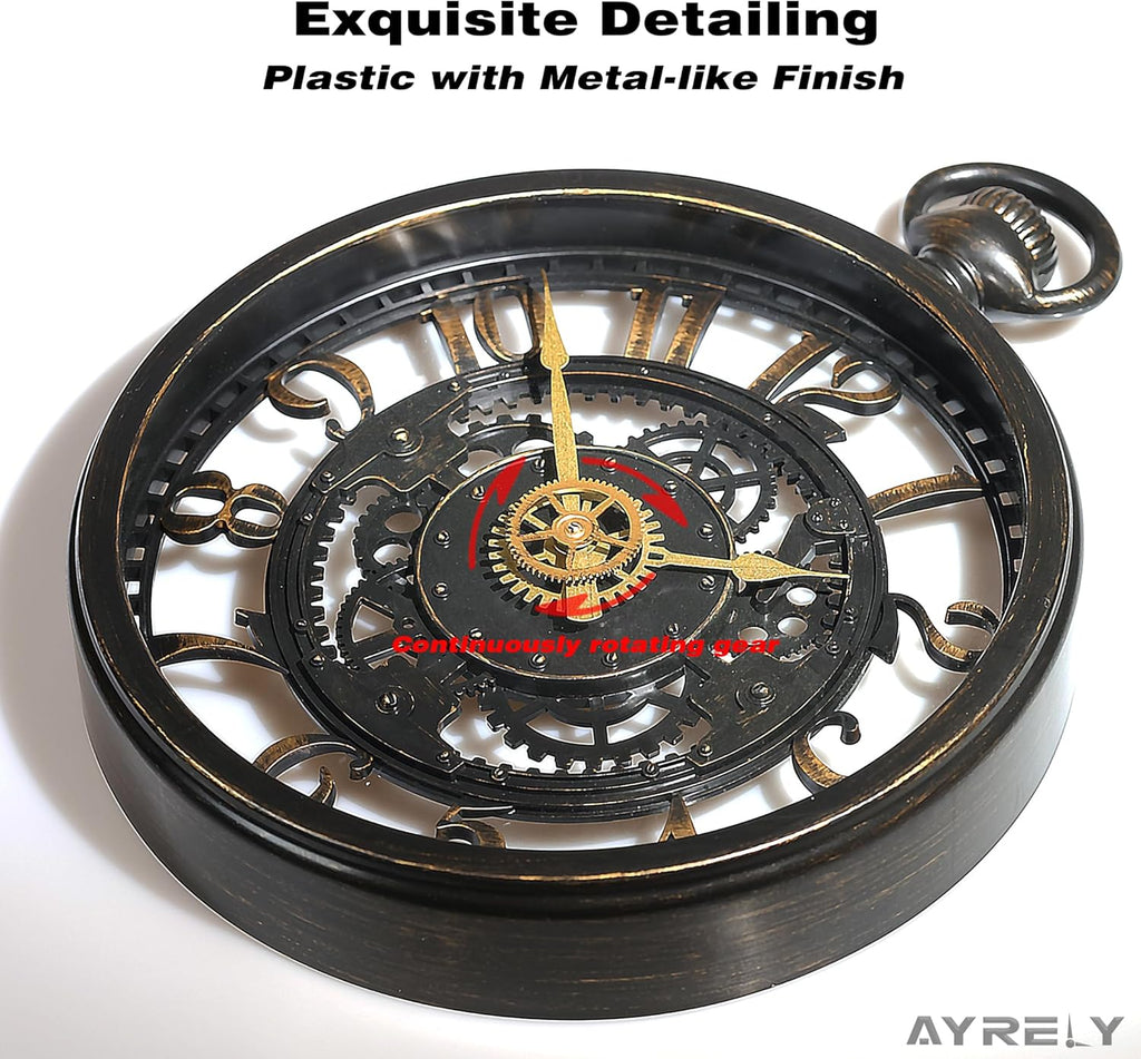 Decorative Wall Clock - Oversized 3D Steampunk Large Wall Clock, Vintage Industrial Steampunk Large Clock for Living Room Décor