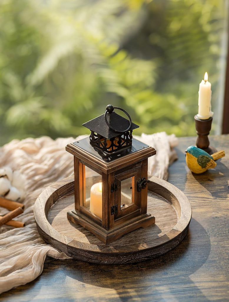 Candle Plate Holder Tray: Round Wood Decorative Candle Plate - Rustic Farmhouse CoffeeTable Decor