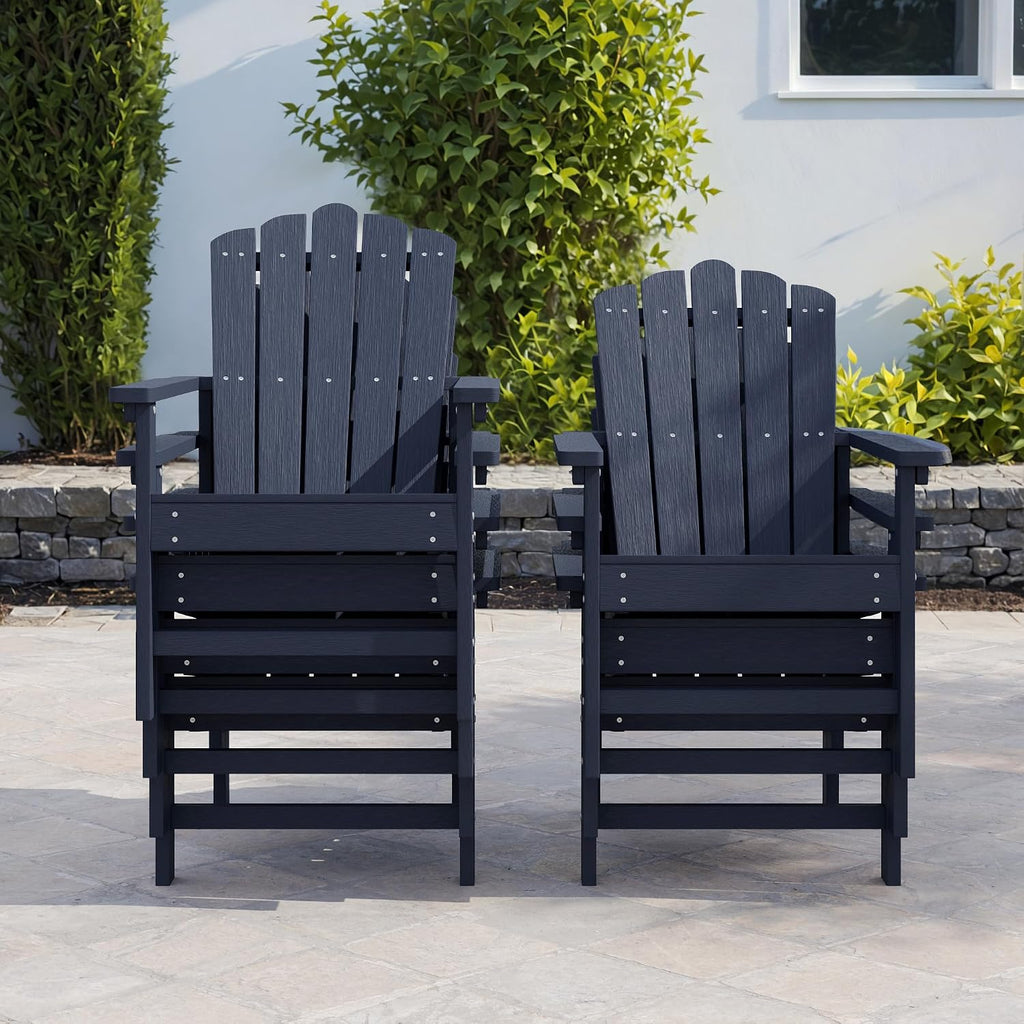 Stackable Adirondack Chairs Set of 2,HDPE,Blue | Durable, All-Weather Patio Seating with Wood Texture, Low