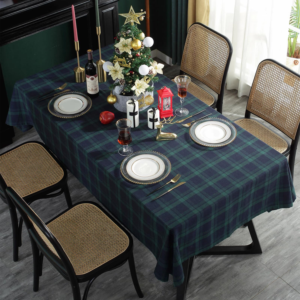 Dining Room Rectangle Fabric Tablecloth, British Style Plaid Print Tablecloth, Christmas & Holiday Table Cover.