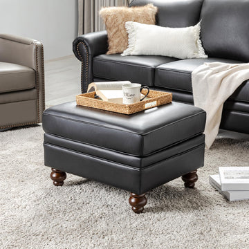 Genuine Leather Ottoman Coffee Table, Ottoman Foot Rest, Black