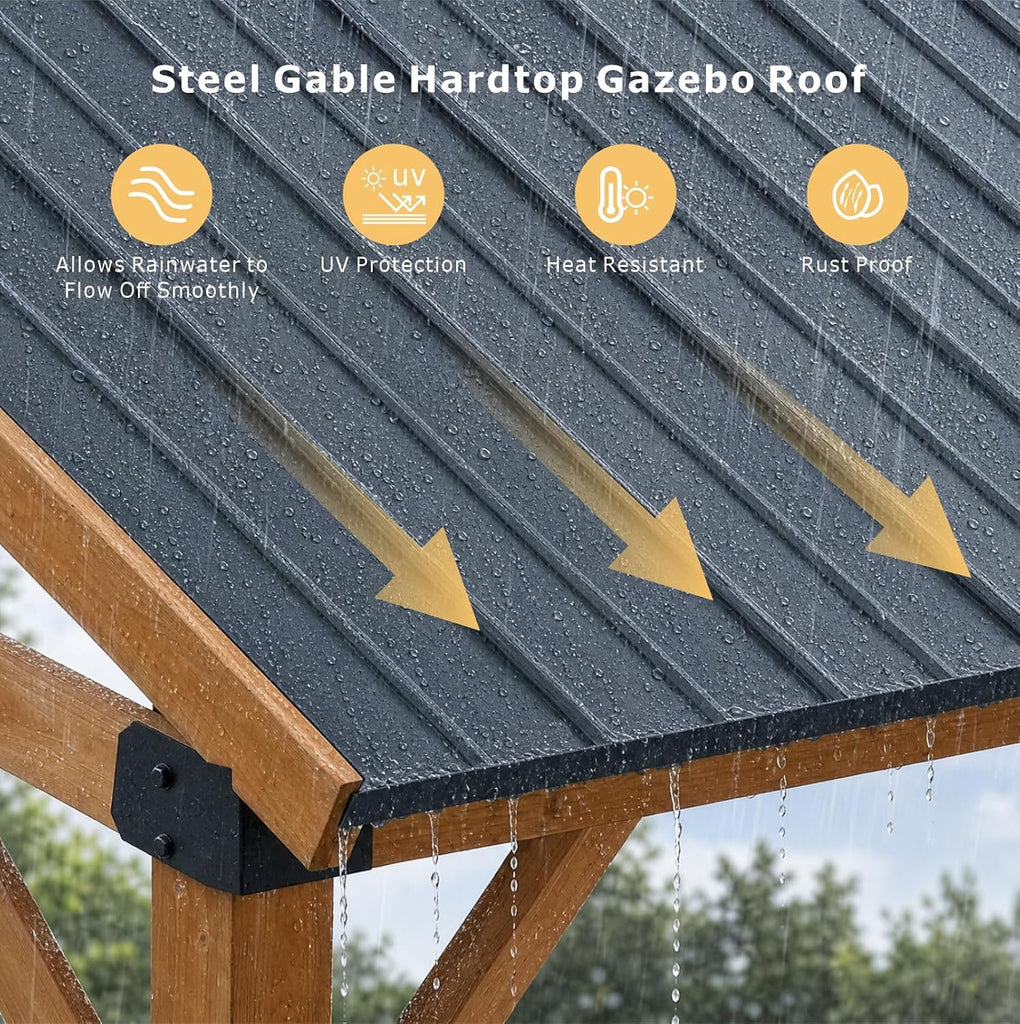 12' x 16' Cedar Wood Gazebo with Hardtop Galvanized Steel Roof