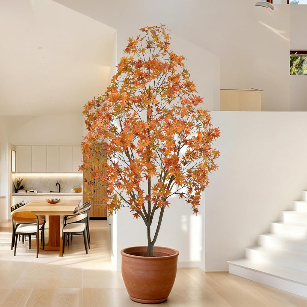 7ft Artificial Maple Tree, Large Potted Faux Tree with Sturdy Thick Trunk & Realistic Maple Leaves, Fake Floor Plant