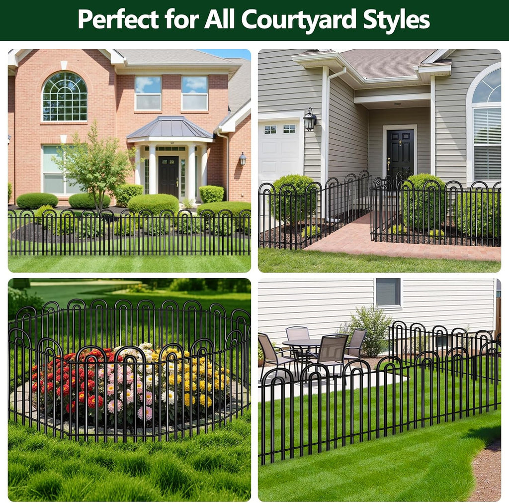 Decorative Garden Fence, 10 Panels No Dig Fence, 32 in(H) x 24.16 ft(L) Animal Barrier for Dogs Rabbits, Rustproof