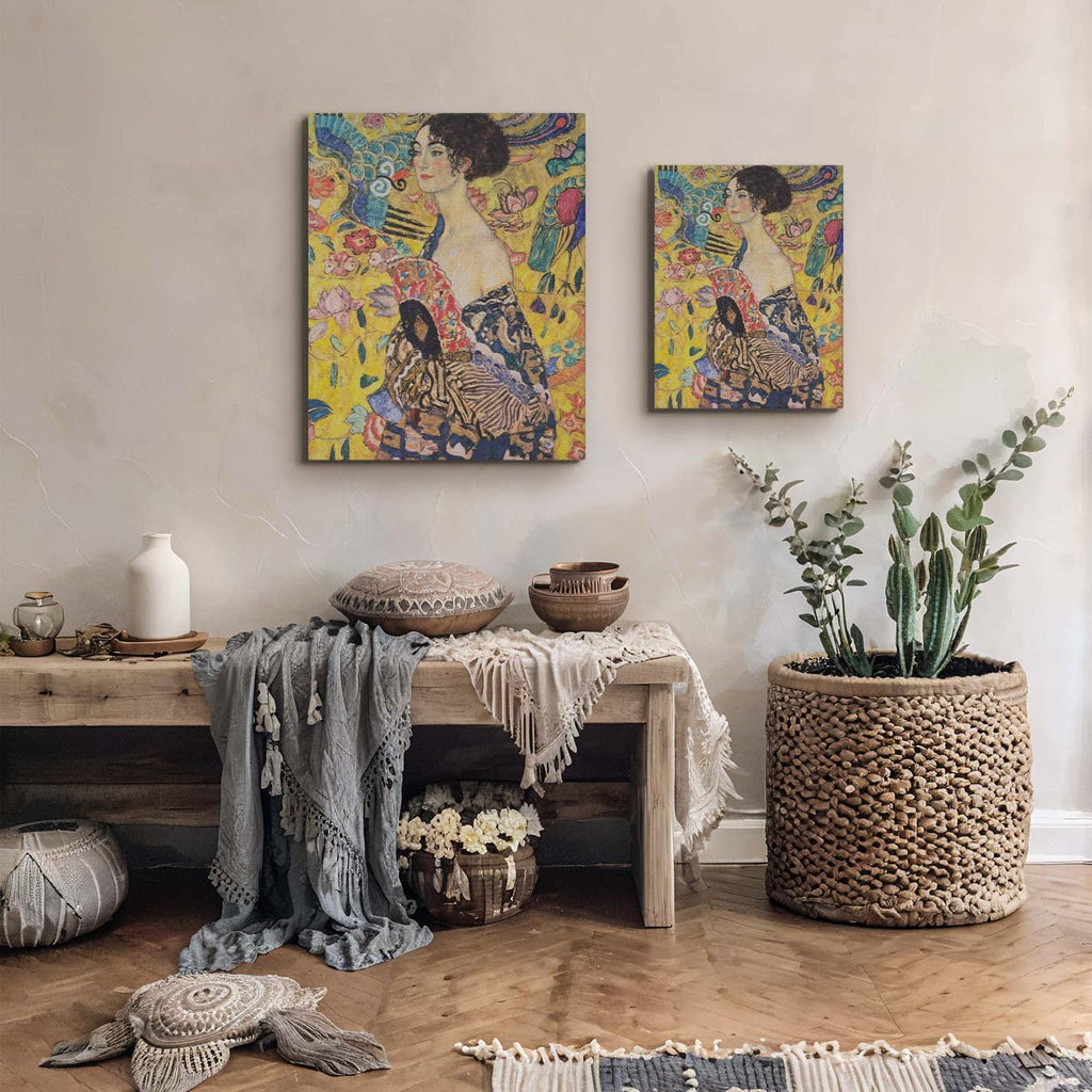 Fine Art Prints, Klimt Wall Art, Gustave Klimt Prints, Lady With A Fan Canvas Print, Ready To Hang Home Wall Decor