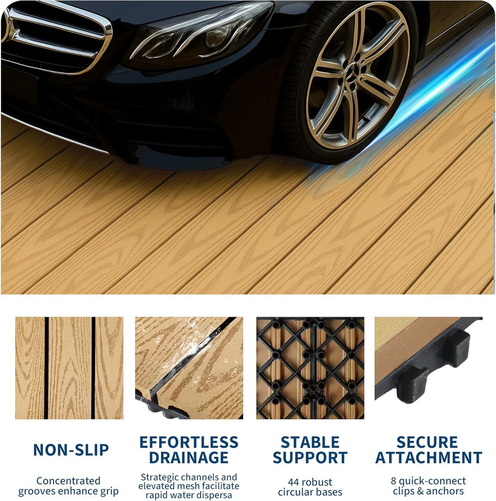 9-Pack 12"X12" Composite Deck Tiles - Waterproof Interlocking Patio Flooring for Indoor & Outdoor Use, All-Weather