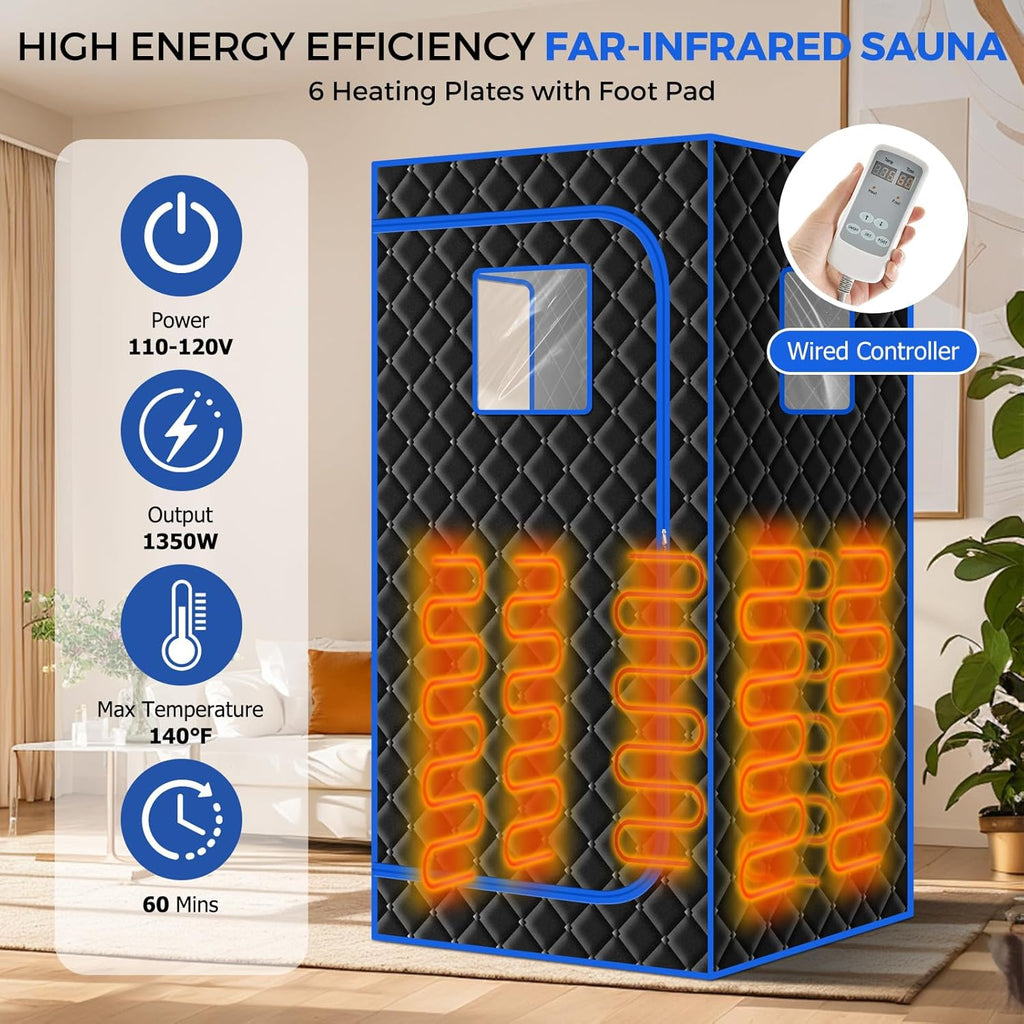 Portable Full Size Infrared Sauna for Home| One Person Spa Tent with Red Light| Personal Indoor Saunas with 660nm Red