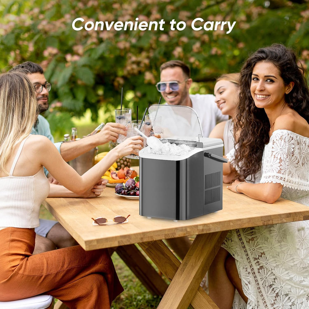 Countertop Ice Maker with Handle, 26lbs/24H Portable Ice Machine, 9 Bullet Cubes Ready in 6 Mins, Self-Cleaning