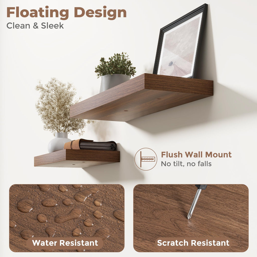 72 Inch Floating Shelves for Wall 2 Pack, 8"D Wood Gra Shelves