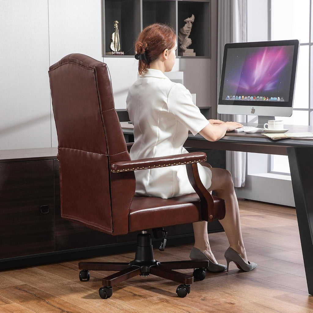 Executive Office Chair, High Back Computer Chair with Upholstered Backrest Vinage Farmhouse Retro Style, Faux Leather
