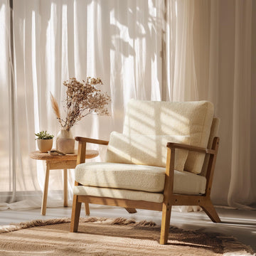 Solid Wood Wide Armrests Accent Chair, Upholstered Mid Century Modern Chair with Pillow, Comfy Reading Chair Farmhouse