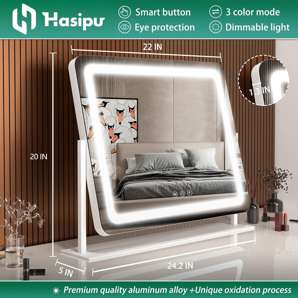 Vanity Mirror with Lights, 24.2" x 20" LED Make up Mirror, Light up Mirror with 10X Magnification, Smart Touch 3