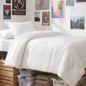 Twin Comforter Set, 5 Pieces White Seersucker Bed in a Bag - Set of 5