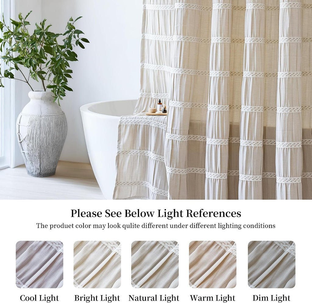 Cream Shower Curtain Fabric Rustic Shower Curtain Farmhouse Striped Cotton Blend Thick Boho Shower Curtains for