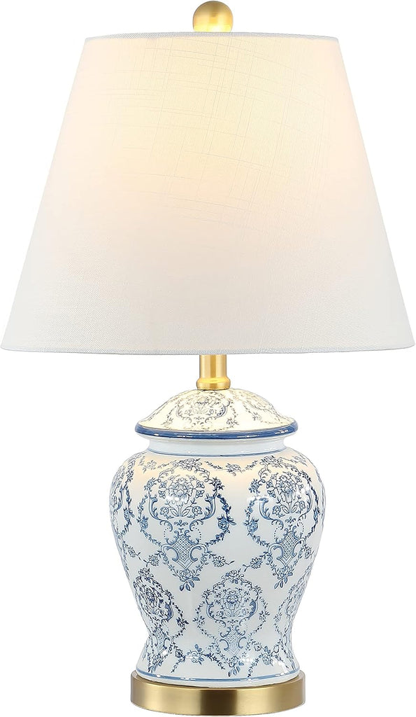 22.25" Blue/White Chinoiserie Ceramic Urn Table Lamp, Traditional Classic Nightstand Lamp Bedroom, W