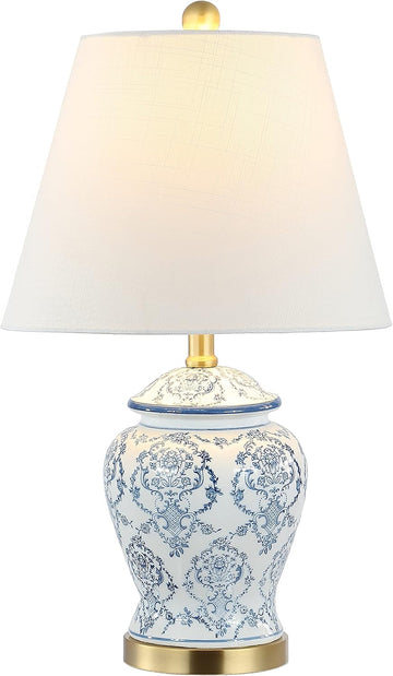 22.25" Blue/White Chinoiserie Ceramic Urn Table Lamp, Traditional Classic Nightstand Lamp Bedroom, W