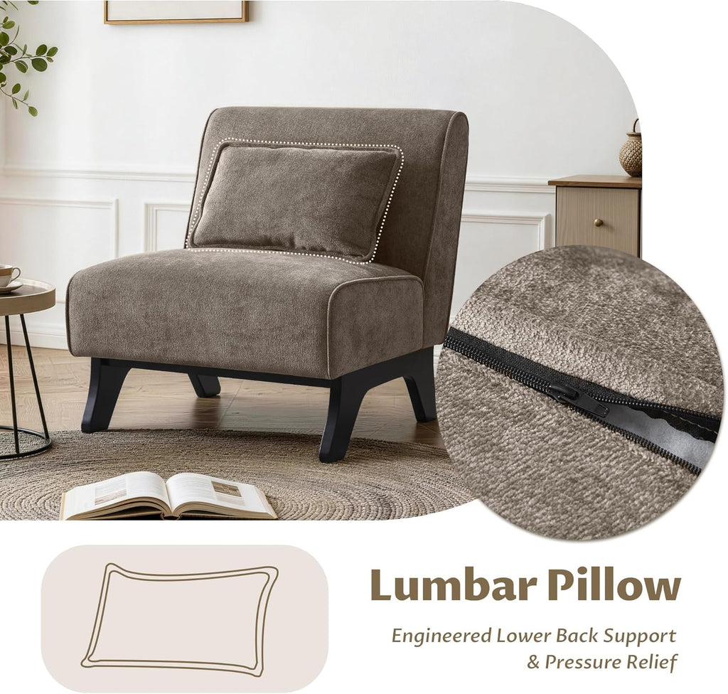 Upholstered Armless Accent Chair,Modern Comfy Living Room Chairs with Wooden Legs& Pillows,Lounge Sofa Side Chair