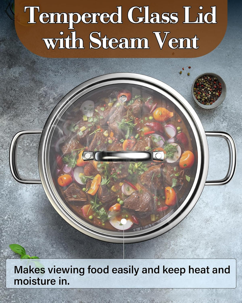 7-Piece Tri-Ply Clad Stainless Steel Cookware Pots & Pans Set | Fully Clad Stockpot & Saucepan with Lids, Fry Pan
