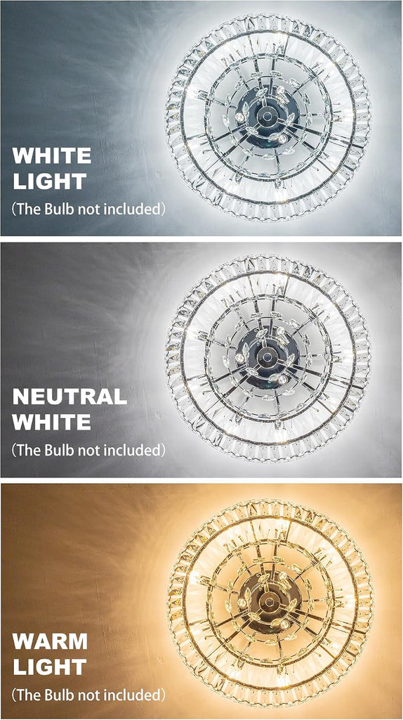 20" Modern Crystal Flush Mount Ceiling Light, 12-Light Tiered Chandelier with Chrome Frame & Rectangular Prism