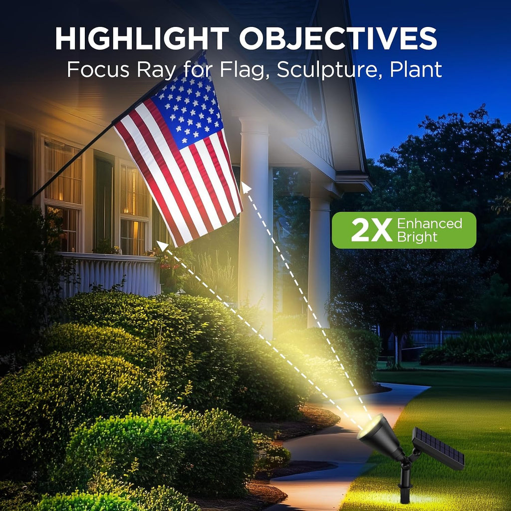 4 Solar Lights Outdoor Spot Garden Yard Landscape Flag, Warm White | Waterproof, Auto On/Off, Adjustable Brightness